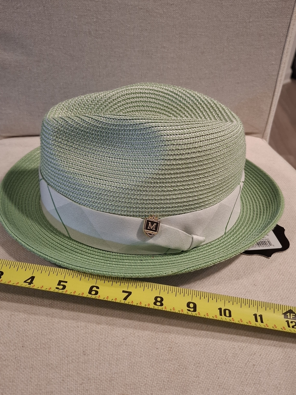 Montique Mint Green Straw Fedora with White Band